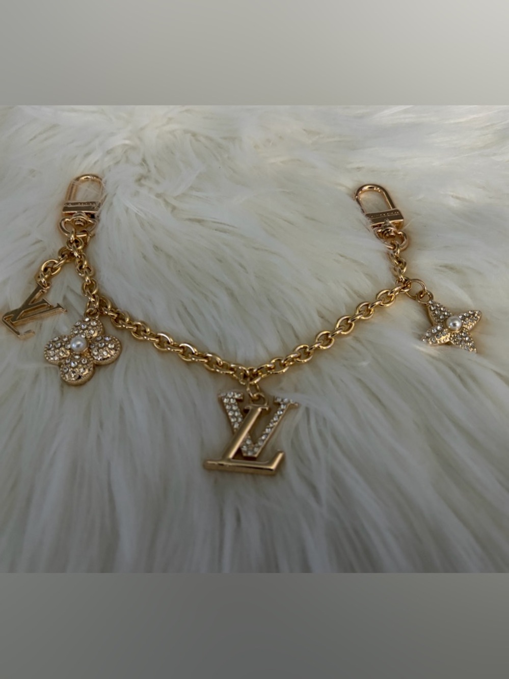 LV Gold-Tone Crystal Charms bag chain used